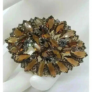 Vintage Juliana Big Rhinestone Brooch Brown & Clear Layered confirmed
